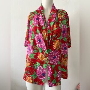 Vintage Anna Kristie floral tropical Hawaiian button up short sleeve blouse 10